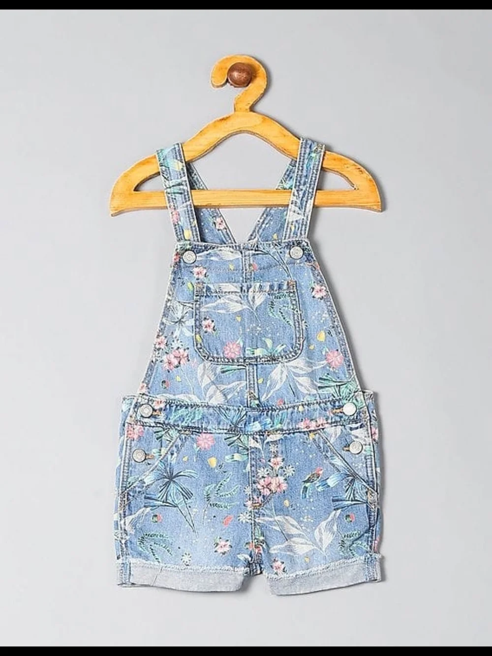 GAP Floral Denim‎ Short Overalls in Light Blue 2T